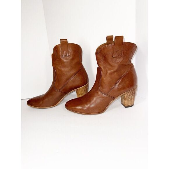 Alberto Fermani Ankle Boot Leather Bootie Brown Western Boho Block Heel 38.5/8.5 - Picture 4 of 14
